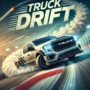 Truck drifting on a challenging racing track, showcasing high-speed turns and tire marks. 'Truck Drift' title displayed prominently above the action, highlighting the intense gameplay.