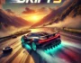 Futuristic racing car drifting on a mountain road at sunset in Drift 3. Experience the thrill of high-speed drifting with precision handling in this exciting racing game.