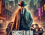 Gangster hero in a grand simulator game, dressed in a classic gangster outfit with a fedora and trench coat, holding a weapon in an action-packed urban environment. The city backdrop features neon lights, skyscrapers, and dark alleys, capturing the intense atmosphere of the game 'Gangster Hero Grand Simulator.