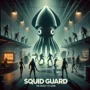 Suspenseful scene inspired by the game 'Squid Guard,' showcasing players in a high-stakes environment with masked guards overseeing the action. The atmosphere is tense and dramatic, with ominous lighting and shadows, as participants engage in a dangerous game. The game title 'Squid Guard' is prominently displayed, emphasizing the intense, high-risk nature of the game.