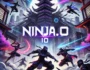 Ninja.io game visual showcasing high-action gameplay with ninjas in sleek outfits fighting in a dark urban environment, featuring neon lights, towering skyscrapers, and an ancient Japanese temple.