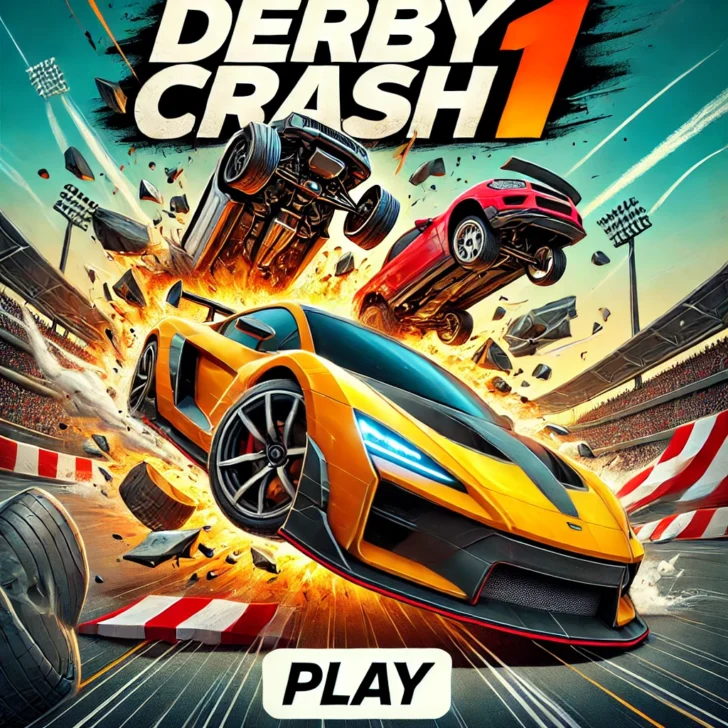 Derby Crash 1 gameplay featuring intense car destruction and open-world exploration in a demolition derby-style racing game.