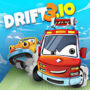 Drift 3.io game high-speed car racing on 3D track, featuring dynamic drifting with tire smoke, neon-colored tracks, and futuristic cityscape. Experience fast-paced action and vibrant neon lights.