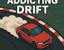 Addicting Drift racing game – a red sports car drifting on an asphalt track, leaving a smoke trail. Exciting arcade drifting action with high-speed turns.