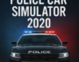 Police Car Simulator 2020 promotional image featuring a high-speed police vehicle with flashing lights, set on a dark asphalt road for an immersive simulation feel.
