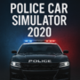 Police Car Simulator 2020 promotional image featuring a high-speed police vehicle with flashing lights, set on a dark asphalt road for an immersive simulation feel.
