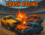 Intense Demolition Derby crash racing action with fiery car collisions. High-energy demolition derby race with crashing cars in a competitive racing arena.