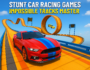 High-speed stunt car on impossible racing tracks with loops and twists in a sky-high environment.