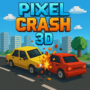 Pixel Crash 3D game poster with pixelated car crash in a city background