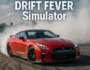 Red Nissan GT-R performing a drift on a race track in the GTR Drift FEVER Simulator game. White smoke billows behind the car as it spins, showcasing high-performance drifting gameplay.