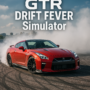 Red Nissan GT-R performing a drift on a race track in the GTR Drift FEVER Simulator game. White smoke billows behind the car as it spins, showcasing high-performance drifting gameplay.