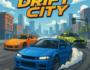 High-speed drift racing cars on a vibrant city street in Drift City game, featuring modified sports cars and dynamic lighting for a thrilling racing experience.