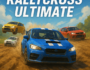 RallyCross Ultimate game action scene showcasing rally cars speeding through a dirt track with vibrant colors and dynamic movement. The off-road racing experience captured in the digital artwork, perfect for racing game fans.