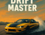 Drift Master racing game featuring a yellow-and-black drift car drifting on an asphalt track at sunset. Modified sports car with black stripes and smoke from rear tires, creating a thrilling visual in this action-packed driving game.