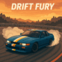 Blue drift car powersliding on a sunset track in Drift Fury racing game