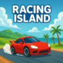 A high-speed red sports car racing on a tropical island track in Racing Island, featuring lush landscapes, blue skies, and thrilling action.