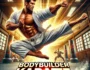 Muscular bodybuilder karate fighter showcasing strength and skill in a dynamic martial arts pose. The game 'Bodybuilder Karate Fighting' is displayed in bold, energetic font, highlighting intense action and power in a dojo setting.