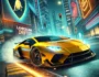 Lamborghini Drifter game featuring a high-speed sports car drifting on a sharp turn with smoke effects.