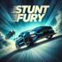 Stunt Fury car game featuring intense high-speed car stunts, drifting, and cinematic action shots with a dynamic blue background.