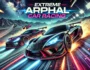 High-speed extreme asphalt car racing at night, sleek sports cars drifting on illuminated desert track with sparks and smoke effects.