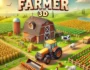3D farming game visual with a tractor, barn, crops, and farm animals like cows, chickens, and sheep. Ideal for rural life simulation and farming enthusiasts. The game features vibrant landscapes, farming tools, and an interactive farming experience.