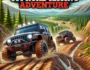 Offroad Racing Adventure game scene with powerful off-road vehicles racing through rugged dirt paths, steep hills, and rocky terrain. The image highlights the thrill of off-road racing in natural landscapes with mud splashing and challenging obstacles.