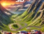 Experience intense high-speed racing with Furious Racing 3D, featuring sleek cars speeding through a winding mountain track with breathtaking landscapes.