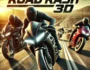 High-speed motorcycle race on a dynamic road with sleek bikes and riders in action, featuring the title 'Moto Road Rash 3D.' A thrilling racing scene set against a sunlit, mountainous backdrop.