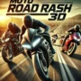 High-speed motorcycle race on a dynamic road with sleek bikes and riders in action, featuring the title 'Moto Road Rash 3D.' A thrilling racing scene set against a sunlit, mountainous backdrop.