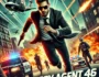 Intense action-packed scene featuring a spy in a black suit, wearing sunglasses, running through a chaotic city with explosions, helicopters, and police officers. The game title 'Super Spy Agent 46' is displayed in bold, modern font.
