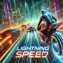 Futuristic high-speed racing game 'Lightning Speed' with neon cityscape and sleek vehicles in motion. A thrilling racing game featuring fast cars, futuristic streets, and advanced technology.