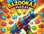 Boom Stick Bazooka 2 Puzzles game featuring a dynamic and action-packed puzzle scene with vibrant colors, bazooka, and puzzle pieces exploding in the background. Playful font displaying the game title.