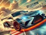 High-speed car drifting on a race track, with tire smoke and sparks, showcasing skillful control and intense motion. 'OIIA CAT Drift Master' racing game action.