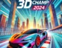 3D car racing game featuring a sleek sports car speeding on a futuristic race track surrounded by tall skyscrapers. The vibrant scene captures high-speed motion blur, emphasizing the thrill of racing. The title 'Car Driving 3D Champ 2024' is prominently displayed in bold letters. Ideal for fans of car racing games and 3D racing experiences.