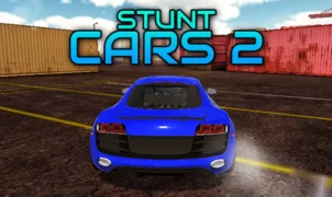 Ado Stunt Cars 2 gameplay featuring high-speed sports cars performing extreme stunts on ramps in an open-world racing arena. Stunning 3D graphics and dynamic action make this a must-play stunt driving game.