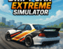 White-and-black drift car with yellow and red racing stripes sliding sideways on a sunlit asphalt track in an urban-mountain backdrop for the Drift Car Extreme Simulator game