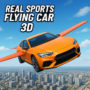 Futuristic sports flying car soaring over a modern cityscape in Real Sports Flying Car 3D. Experience high-speed racing, aerial stunts, and immersive 3D gameplay.