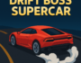 A red supercar drifts on a dark curved road at night in Drift Boss Supercar, showcasing high-speed arcade racing action with sharp turns and intense gameplay.