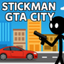 Dynamic digital illustration of a stickman in a GTA-inspired urban setting with bold street art, vibrant cityscape, and edgy gaming culture.