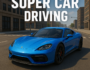 Supercar speeding through a city street in Super Car Driving game with realistic graphics and high-speed action.