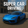 Supercar speeding through a city street in Super Car Driving game with realistic graphics and high-speed action.