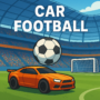 Orange sports car and soccer ball on a stadium field, showcasing a high-octane Car Football match.