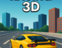 Yellow sports car racing on a highway in Furious Racing 3D with a city skyline in the background.