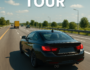 Black sports car racing on highway in Traffic Tour game, showing realistic driving controls and high-speed gameplay.