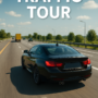 Black sports car racing on highway in Traffic Tour game, showing realistic driving controls and high-speed gameplay.