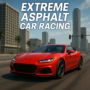 Red sports car racing through a modern city in Extreme Asphalt Car Racing, showcasing high-speed gameplay and urban track design.