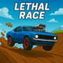 Blue muscle car racing on a dirt track in Lethal Race, showing high-speed stunts, off-road action, and extreme racing gameplay.