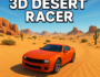 Orange sports car racing through desert dunes in 3D Desert Racer game under a clear blue sky.