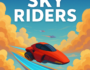 A futuristic hovercraft racing through the clouds in the Sky Riders aerial adventure game, with vibrant colors and dynamic sky elements.