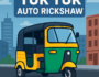 Colorful Tuk Tuk Auto Rickshaw driving through a city in a 2D game illustration, representing a fun urban rickshaw simulator experience.